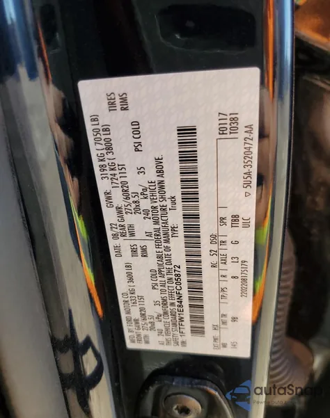 2022 Ford F150 Supercrew из США, поврежденный, VIN 1FTFW1E84NFC05872